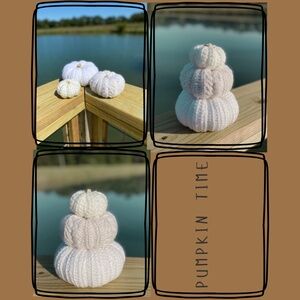 Crochet stacking pumpkin trio Neutral fall decor handmade one set